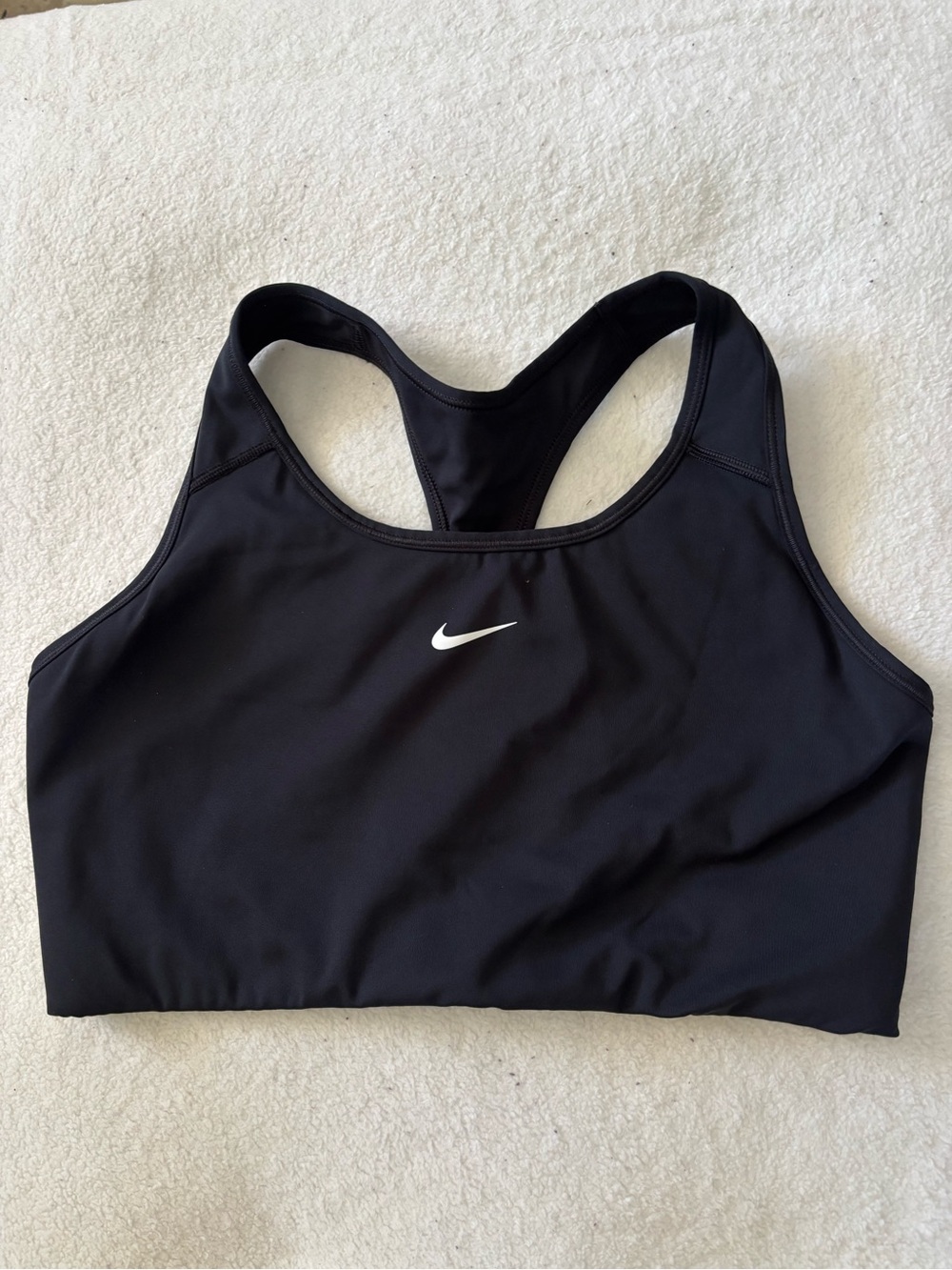 Nike Black Racerback Support Sports Bra with White Swoosh